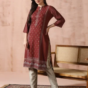 Women Brown Placement Print Kurta