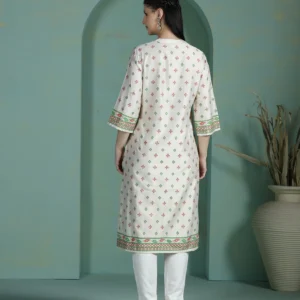 Women Cream Placement Print Kurta