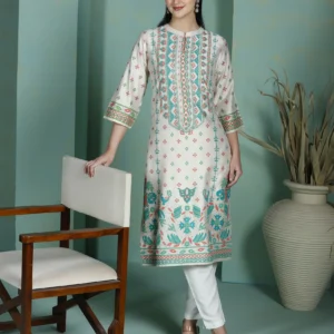Women Cream Placement Print Kurta