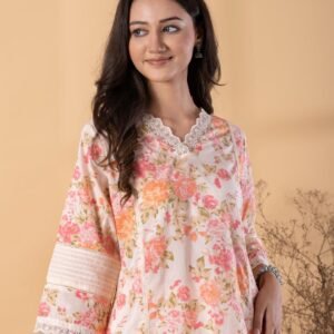 Women Peach Print Kurta